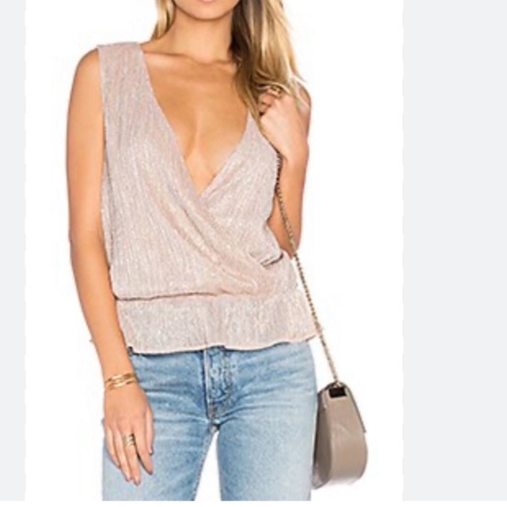 ANINE BING shimmer Rose Gold Metallic peplum top